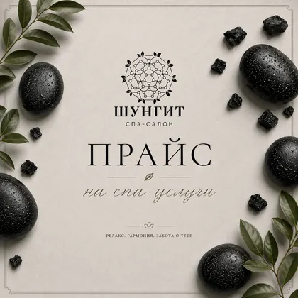 Прайс-лист, стр. 1: обложка фирменного прайс-листа СПА-салона «Шунгит»